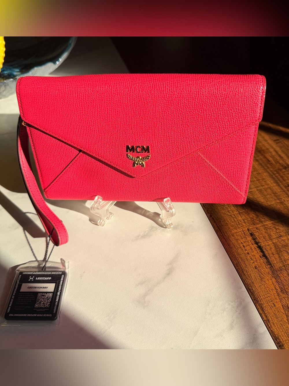 Authentic MCM Patricia Large Wristlet Wallet Pink Leather Gold Hardware / COA